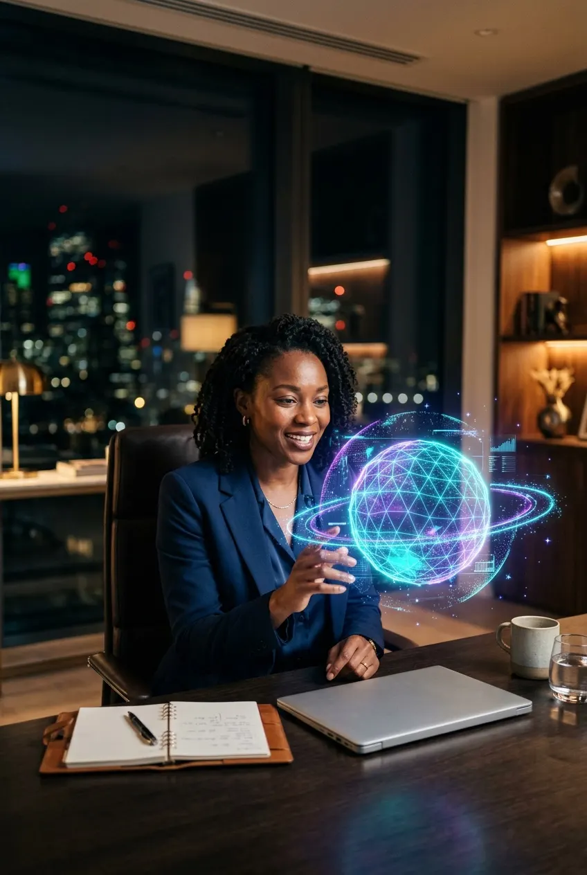 Dirigeante africaine utilisant un assistant IA
