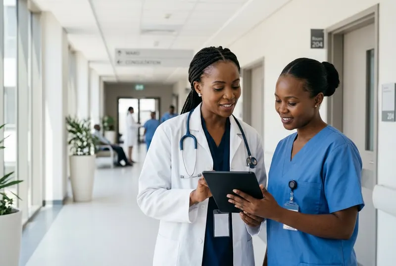 Médecin et infirmière africaines consultant un dossier médical