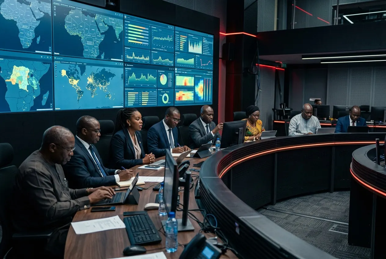 Responsables africains dans une salle de situation numérique