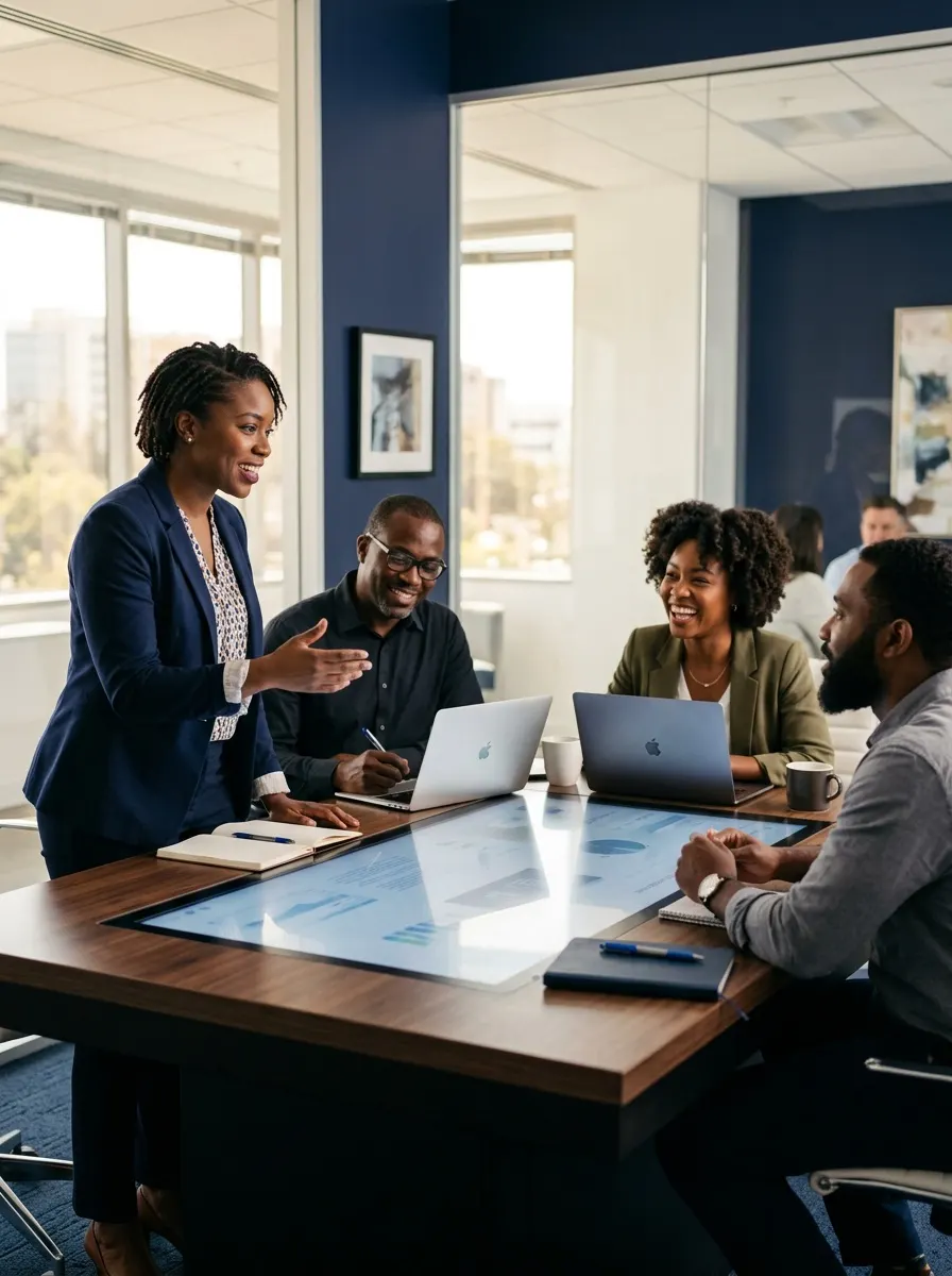 Équipe africaine de consultants collaborant autour d’une table